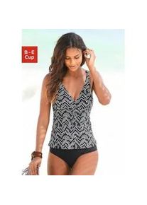 Bügel-Tankini Lascana Gr. 44, Cup C, schwarz (schwarz, bedruckt) Damen Bikini-Sets mit Zacken-Muster