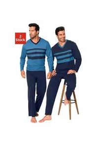 Pyjama Le Jogger Gr. 56/58 (XL), blau (blau, marine) Herren Homewear-Sets mit kontrastfarbigen Einsätzen vorn