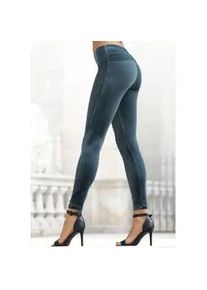 Leggings Lascana Gr. 44/46, N-Gr, blau (petrol) Damen Hosen in weicher, elastischer Samtoptik