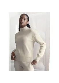 Strickpullover Lascana, Damen, Gr. 40/42, beige (creme), Strick, Obermaterial: 52% Polyester, 44% Polyacryl, 4% Elasthan, meliert, unifarben, bequem h&uuml;ftlang, Rippb&uuml;ndchen, Pullover Strickpullover, mit Stehkragen und Rippb&uuml;ndchen, Loungewear