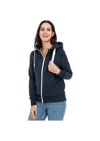 Kapuzensweatjacke DEPROC ACTIVE "FinjaCMYK II" Gr. 44 (L), blau (navy) Damen Sweatjacken weiche Fleecejacke mit Kängurutasche