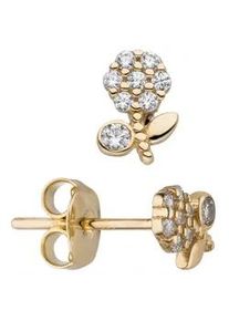 Paar Ohrstecker Jobo "Ohrringe mit Blumen-Motiv" Ohrringe Gr. Gelbgold 333, goldfarben (gelbgold 333, weiß) Damen 333 Gold mit 16 Zirkonia