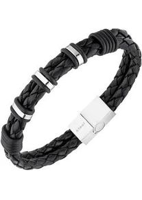 Lederarmband Jobo Armbänder Gr. Edelstahl-Leder, silberfarben (edelstahlfarben) Herren 2-reihig Leder und Edelstahl 21 cm