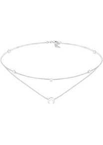 Collier Elli "Choker Layer Halbmond und Sterne 925er Silber" Halsketten Gr. 36, ohne Stein, Silber 925 (Sterlingsilber), L: 36cm, silberfarben (silber) Damen Halsschmuck