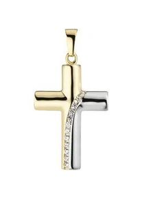 Kreuz-Anhänger Jobo "Anhänger Kreuz" Schmuckanhänger Gr. Gelbgold 333, goldfarben (gelbgold 333) Damen 333 Gold bicolor mit 12 Zirkonia