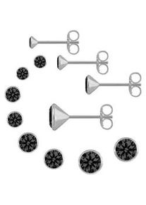 Ohrstecker-Set Firetti "Multipack Schmuck Geschenk Silber 925 Ohrstecker Glitzerstein" Ohrringe Gr. Silber 925 (Sterlingsilber), silberfarben (silberfarben, schwarz, schwarz) mit Zirkonia (synth.)