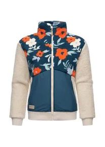 Fleecejacke Ragwear "Madaras Flower" Gr. XL (42), blau (petrol) Damen Jacken Flauschige Übergangsjacke aus Teddyfleece