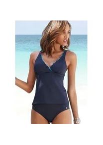 Bügel-Tankini-Top Lascana "Camilla" Gr. 40, Cup D, blau (navy, türkis) Damen Bikini-Oberteile Tankini-Oberteil mit Farbkontrast