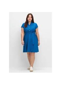 Sommerkleid sheego "Große Größen" Gr. 58, Normalgrößen, blau (kobalt) Damen Kleider mit Gürtel, Leinenanteil