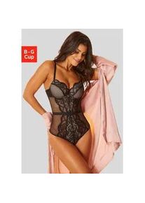 Body Lascana Gr. 70, Cup C, schwarz Damen Bodies aus floraler Spitze und Soft-Mesh, sexy Dessous