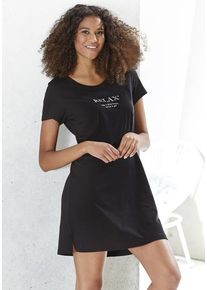 Vivance Dreams Nachthemd schwarz Gr. 32/34 für Damen. Rundhals und Schriftzug, Druck. Basic. Nachhaltig.