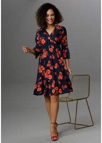 Tunikakleid Aniston CASUAL Gr. 36, N-Gr, schwarz (marine, rot, koralle, olivgrün) Damen Kleider Sommerkleider mit Klatschmohn-Blumen bedruckt Bestseller