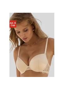 Push-up-BH Lascana "Alana" Gr. 90, Cup C, beige (champagne) Damen BHs aus edler Qualität mit hohem Seidenanteil und floraler Spitze, Dessous