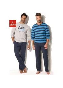 H.I.S. Pyjama H.I.S Gr. 56/58, blau (marine, grau, meliert, marine, aquablau) Herren Homewear-Sets Oberteile mit unterschiedlichem Design