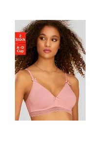 Bralette-BH Petite Fleur Gr. 80, Cup D, weiß (rose, weiß) Damen BHs BH Bralette BH-Set Bügelloser-BH ohne Bügel mit Spitzenband, aus weicher Baumwolle, Basic Dessous