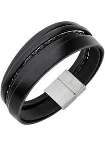 Lederarmband Jobo Armbänder Gr. Edelstahl-Leder, silberfarben (edelstahlfarben) Herren 5-reihig Leder und Edelstahl 21 cm