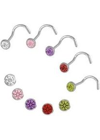 Nasenpiercing-Set Firetti "Multipack Schmuck Geschenk Silber 925 Piercing Nasenstecker" Piercings bunt (silberfarben, rosa, lila, rot, grün, weiß, grün) mit Zirkonia (synth.)