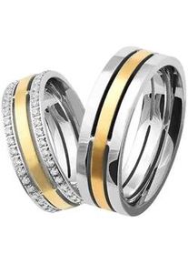 Partnerring XENOX "XENOX & FRIENDS, X5020, X5021" Fingerringe Gr. 56, mit Zirkonia, Edelstahl, 6,75mm, goldfarben (edelstahlfarben, gelbgoldfarben, kristallweiß) wahlweise mit oder ohne Zirkonia