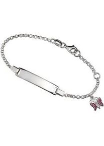 Armband Firetti "Schmuck Geschenk Silber 925 Armkette ID-Platte Schmetterling Glitzer" Armbänder Gr. Silber 925 (Sterlingsilber), bunt (silberfarben, pink, pink) mit Kristallstein