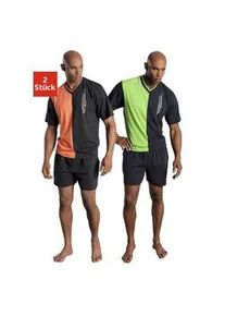 Shorty Le Jogger Gr. 52/54 (L), bunt (grün, orange) Herren Homewear-Sets mit 2-farbigem T-Shirt