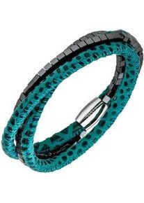 Lederarmband Jobo Armbänder Gr. Edelstahl-Leder, silberfarben (edelstahlfarben) Damen Leder und Edelstahl mit Hämatit 19 cm