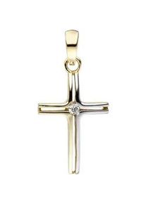 Kreuz-Anhänger Jobo "Anhänger Kreuz" Schmuckanhänger Gr. Gelbgold 375, gelb (gelbgold 375) Damen 375 Gold bicolor mit Zirkonia