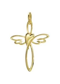 Ketten-Anhänger Firetti "Schmuck Geschenk Gold 333 Halsschmuck Anhänger Engel Kreuz Herz" Schmuckanhänger Gr. Gelbgold 333, 1,04 g, goldfarben (gelbgoldfarben) Damen Made in Germany