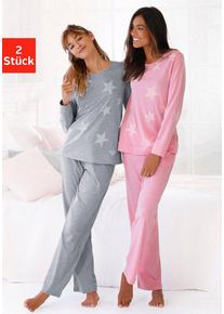 Arizona Pyjama (4 tlg., 2 Stück) in melierter Optik mit Sternen, grau|rosa