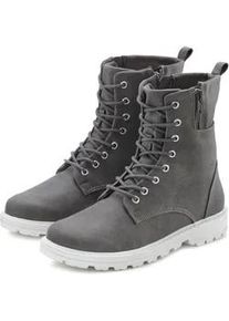 Schnürstiefelette Lascana Gr. 41, grau Damen Schuhe zum Schnüren, modische Optik im Combat Look, Reißverschluss-Boots