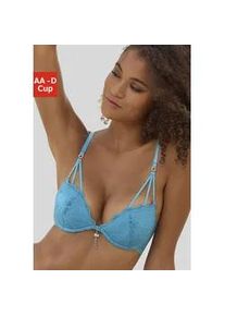 Push-up-BH Lascana Gr. 85, Cup D, blau (türkis) Damen BHs mit edlem Schmuckaccessoire, Dessous