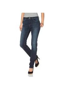 Stretch-Jeans MAC "Angela" Gr. 40, Länge 34, blau (new basic wash34) Damen Jeans schmal geschnitten