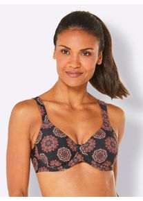 feel good sheego Gro&szlig;e Gr&ouml;&szlig;en Bikini-Oberteil mit Raffung, schwarz-rot-bedruckt, Gr&ouml;&szlig;e 40D - Damen