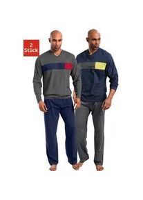 Pyjama Le Jogger Gr. 56/58, blau (marine, grau) Herren Homewear-Sets mit Colourblock-Einsätzen