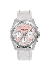 Chronograph Jacques Lemans "Monte Carlo" Armbanduhren weiß (weiß-rosa) Damen Quarzuhr, Armbanduhr, Damenuhr, Datum, Stoppfunktion, Lederarmband