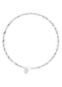 Fußkette mit Anhänger Firetti "Schmuck Geschenk Silber 925 Körperschmuck Herz+LIEBE Singapurkette" Fußkettchen Gr. Silber 925 (Sterlingsilber), silberfarben (silberfarben-kristallweiß + kristallweiß) mit Zirkonia (synth.)