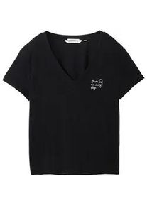 Tom Tailor DENIM Damen T-Shirt aus Bio-Baumwolle, schwarz, Uni, Gr. XL