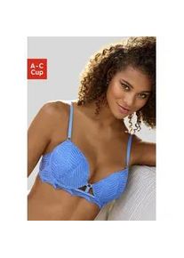 Push-up-BH Lascana "Marla" Gr. 75, Cup B, blau Damen BHs mit integrierten Kissen und modischer Spitze, Dessous