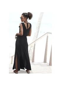 Maxikleid Buffalo Gr. 38, N-Gr, schwarz Damen Kleider mit Zierbändern und Schlitz, Sommerkleid, Strandkleid