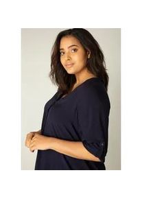 Shirtbluse Base Level Curvy "Yanina" Gr. 46, blau (dunkelblau) Damen Blusen mit V-Ausschnitt