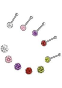 Nasenpiercing-Set Firetti "Multipack Schmuck Geschenk Silber 925 Piercing Nasenstecker" Piercings bunt (silberfarben, rosa, lila, rot, grün, weiß, grün) mit Zirkonia (synth.)