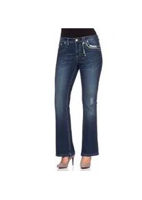 Bootcut-Jeans sheego BY JOE BROWNS "Große Größen" Gr. 40, Normalgrößen, blau (dunkelblau denim) Damen Jeans mit Pailletten am Bund