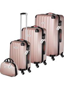 TecTake® Hartschalenkoffer-Set, 4-teilig, 3 Trolleys, 1 Beauty Case inkl. Kofferwaage und -anhänger, 360° drehbare, abnehmbare Rollen, mit Sicherheits-Zahlenschloss