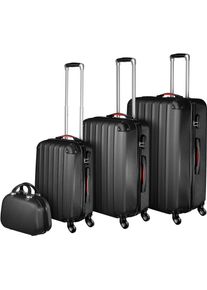 TecTake® Hartschalenkoffer-Set, 4-teilig, 3 Trolleys und Beauty-Case aus robustem ABS-Kunststoff, abteilbarer Innenraum, mit Sicherheits-Zahlenschloss