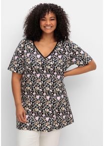 Große Größen Longshirt mit Blumendruck, in leichter A-Linie Gr. 40/42 schwarz geblümt von sheego für Damen