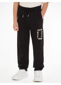 Sweathose Calvin Klein Jeans "MINI HERO FLOCK LOGO PANTS" Gr. 10 (140), N-Gr, schwarz (ck black) Jungen Hosen Sweathosen für Kinder bis 16 Jahre