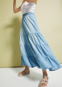 bonprix Maxi- Stufenrock, blau, Gr.50, Sch&ouml;ner Denim-Maxirock mit Volants