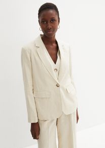bonprix Blazer aus reinem Leinen, beige, Gr.50, hochwertiger Leinenblazer mit hautfreundlichem Baumwollfutter, aus Leinen