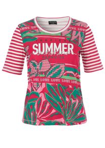 Via Appia Due Große Größen Geripptes T-Shirt mit Frontdruck und Glitzerdetails Gr. 42 rot für Damen