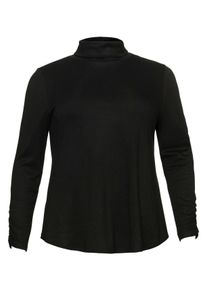 Große Größen Langarmshirt mit Rollkragen und Raffung am Ärmel Gr. 56/58 schwarz von sheego für Damen
