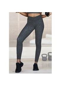 Leggings Lascana ACTIVE Gr. 32/34, N-Gr, bunt (grau, schwarz, leo) Damen Hosen mit allover Druck